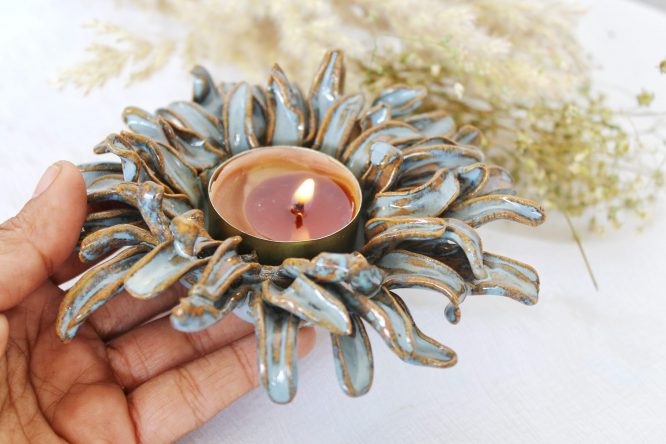 Seafoam Petals Candle Holder - Image 5